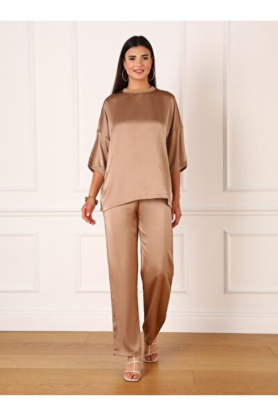 Refka Beige Satin Tunic - Collar Detailed - Refka