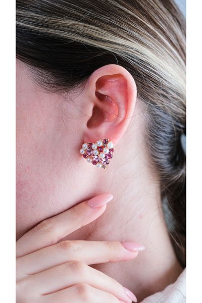 AURRARİ Purple Heart Earrings with Zirconia and Pearls