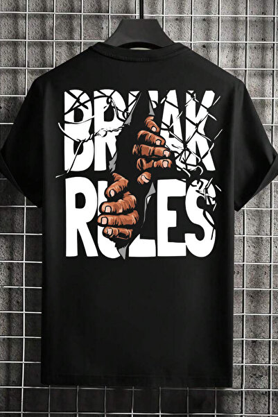 NoVibe Tricou unisex din bumbac cu mânecă scurtă cu imprimeu Break Rules