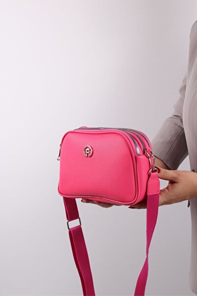 Just Polo New Season Fuchsia Colored Women's Shoulder Bag - 4 Compartments, Wide Strap, 21x15 cm