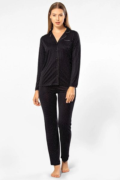 TÜREN Polka Dot Viscose Shirt Collar Long Sleeve Women's Pajamas Set