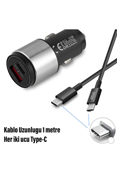 EXENAR 45W Hızlı Araç Şarj Aleti Type C Telefonlar İçin 45W Hızlı Araba Şarjı Cihazı ve Kablo
