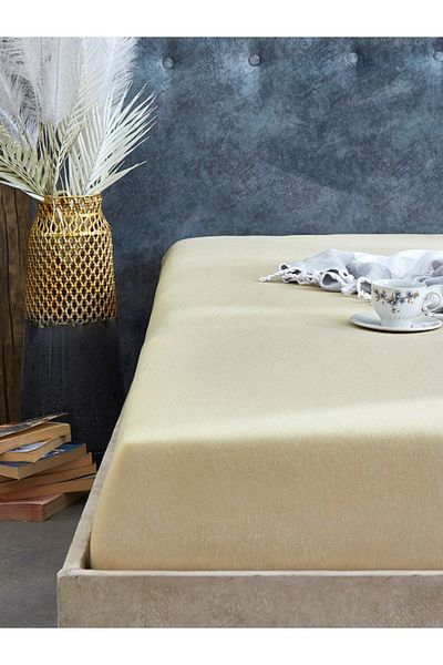 Medaillon Home Beige Combed Cotton Elastic Single / Double Bed Sheet