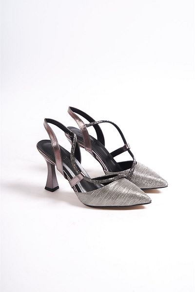 LUNA FLOWER PLATINUM SILVERY HEELED WOMEN'S SHOES LF155