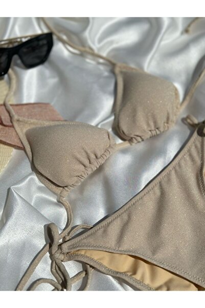 CS underwear Krem simli bikini takım