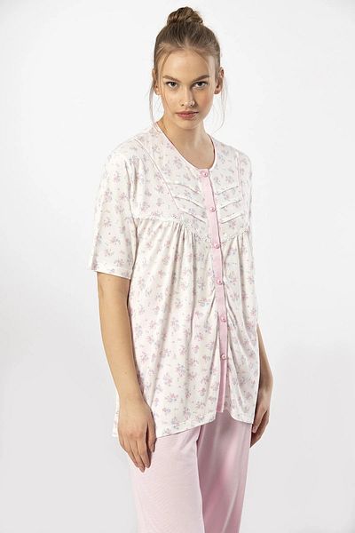 TÜREN Battal Size Viscose Women's Pajama Set - Neck Buttoned, Short Sleeve