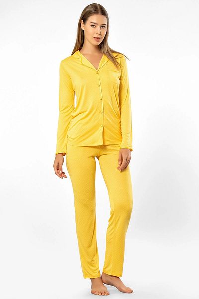 TÜREN Polka Dot Viscose Shirt Collar Long Sleeve Women's Pajamas Set
