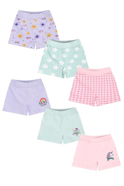 vitmo مجموعة من 6 شورتات بوكسر قطنية بألوان قوس قزح وشمس للفتيات