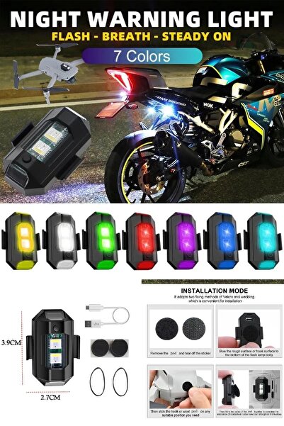 BİTERSE Usb Şarjlı 7 Mod Renk Değiştiren Bisiklet Motosiklet Drone Işığı Çaka...