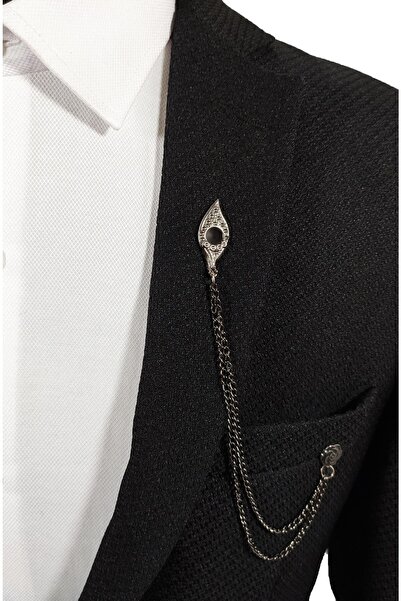 BLC Basic Line Co. Koyu Gümüş Gri Renk Siyah Mine Dolgulu Metal Ceket Yaka İğ...