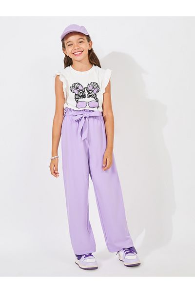 Styli Ruffle Trim Printed Top & Paperbag Waist Pants Set