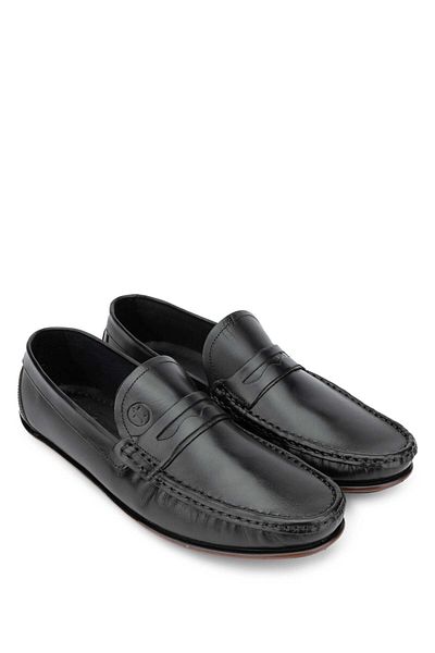 Tamer Tanca Genuine Leather Black Men's Loafer Shoes