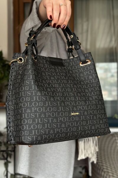 Just Polo حقيبة كتف نسائية مضفرة مكونة من 4 أقسام 2180-str باللون الأسود 0404