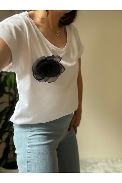 Stealle Premium Combed Cotton T-Shirt - Organic Cotton with Removable Brooch and Layered Sleeves