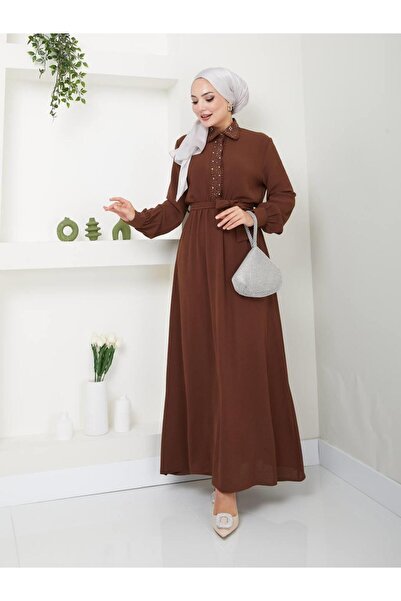 moda periy kadınAerobin yazlık rahat kalıp Taş Detaylı Tesettür Elbise