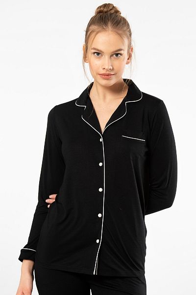 TÜREN Long Sleeve Shirt Collar Viscose Women's Pajamas Set