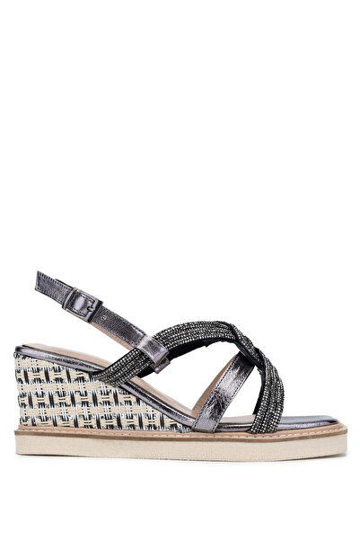 Tamer Tanca Genuine Leather Women's Black Sandals - Heels