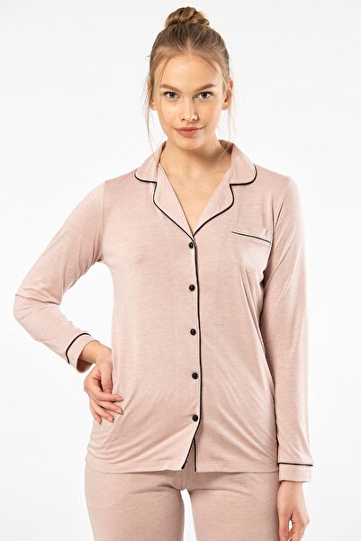 TÜREN Long Sleeve Shirt Collar Viscose Women's Pajamas Set