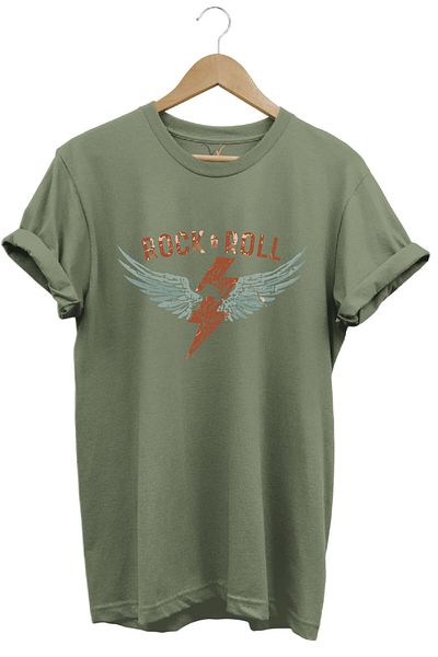 WİDİ Μπλουζάκι Rock And Roll Rock Music Wing με στάμπα κανονικής εφαρμογής 100% βαμβακερό χακί