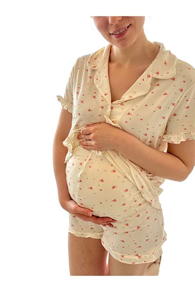 Merlot Set de pijamale de maternitate cu nasturi din viscoza