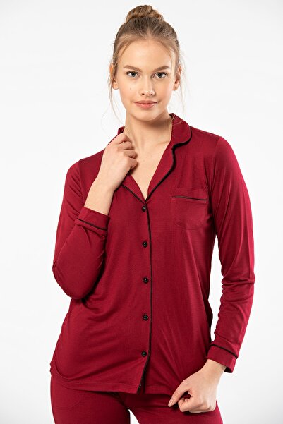 TÜREN Long Sleeve Shirt Collar Viscose Women's Pajamas Set