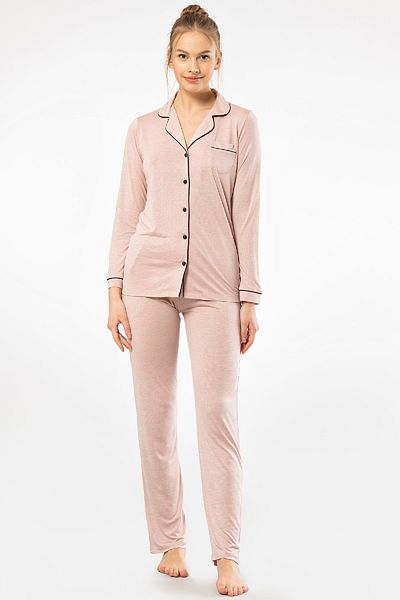 TÜREN Long Sleeve Shirt Collar Viscose Women's Pajamas Set