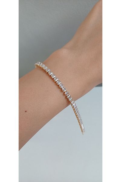 Feride Steel Bracelet Waterway Baguette Stone 316L Unbreakable Color Throwable 16 cm Anti Allergic