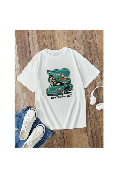 NoVibe Tricou unisex din bumbac cu mânecă scurtă cu imprimeu 911