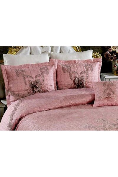 BALADI HOME Çeyizlik Yatak Örtüsü ( Set 4 Parçası ) Fransız Dantelli Ve Kapitoneli Yüksek Kalite Set Çantada