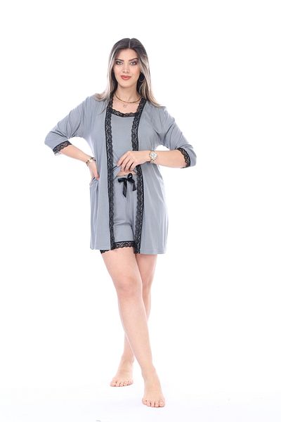 mervemoda طقم شورت نسائي صيفي من القطن الممشط وفستان صباحي - طقم مكون من 3 قطع