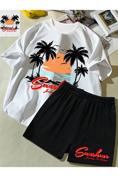 NoVibe Crni Sunshine Štampano Dečiji T-shirt i set šortsa - 100% pamuk
