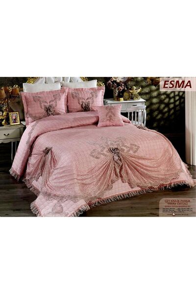 BALADI HOME Çeyizlik Yatak Örtüsü ( Set 4 Parçası ) Fransız Dantelli Ve Kapitoneli Yüksek Kalite Set Çantada