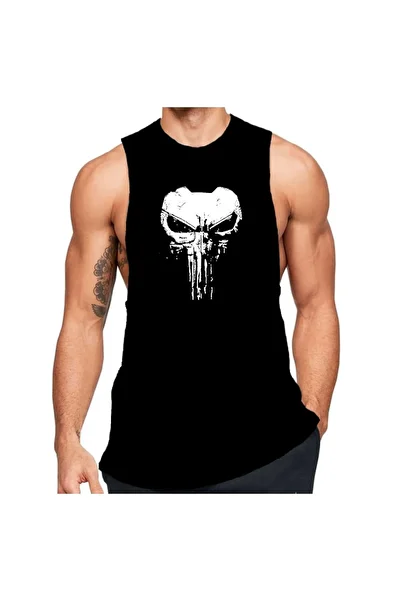 Black İstanbul Punisher Mask Zero Sleeve Fitness Athlete