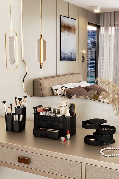 Pufwin Home Lotus Cosmetics Makeup Jewelry Organizer Box Organizer Set