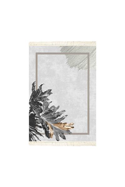 In House Soft Velvet Turkish Rectangular Door & Bath Mat -Light Grey - 60x40 cm
