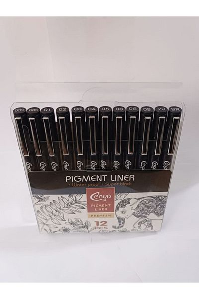 Cengo Pigment Marker Technical Drawing Pen, All Grades Set of 12 Black