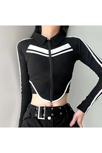 Touz Moda Μακρυμάνικη μπλούζα Y2k Moto Biker Stripe Crop
