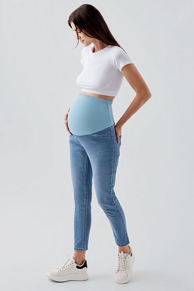 Artış Pantaloni jeans de maternitate cu talie reglabilă în lycra flexibil Boyfriend