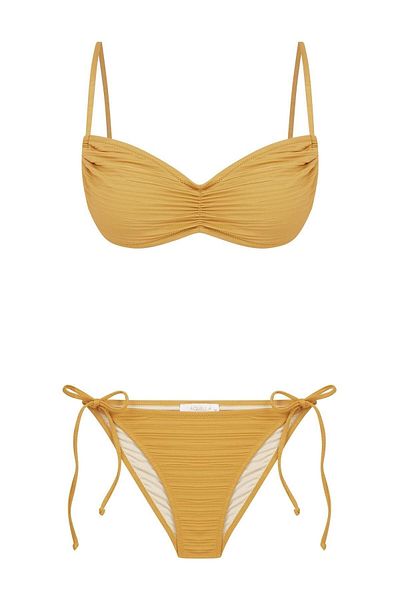 AQUELLA Pleated Burnt Orange Gathered Strapless Bikini Set