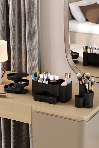 Pufwin Home Lotus Cosmetics Makeup Jewelry Organizer Box Organizer Set