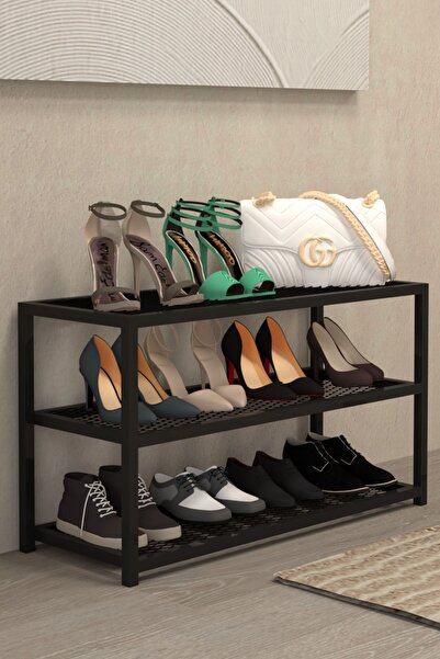 AJU Ayakkabılık Geniş Metal Modern Tasarım 3 Katlı Ayakkabı Rafı Dolabı Açık ...