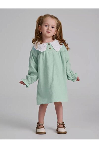 Girl Muslin 100% Cotton Dress with Lace Collar