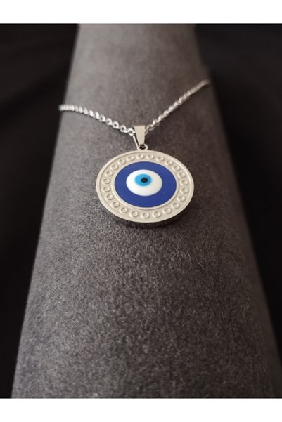 Tanem Mall Stainless Steel Women's Necklace - Silver Color, Evil Eye Bead Design