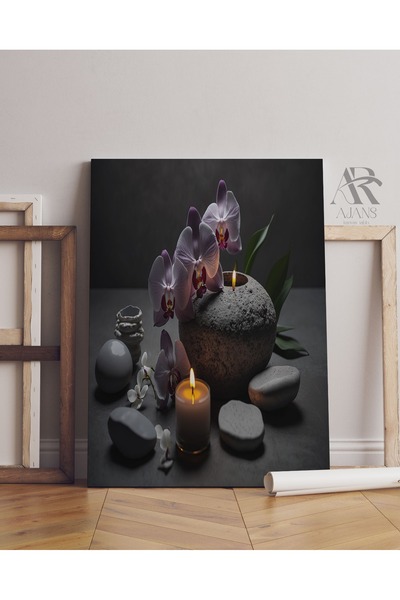 AR AJANS KANVAS TABLO Pietre Zen și lumânări Meditație Pictură decorativă Knavas