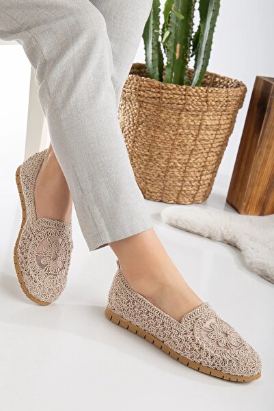PUSKAS Kadın Örme Babet Ayakkabı Anne Ayakkabı Günlük Ayakkabı Dantel Babet 0...