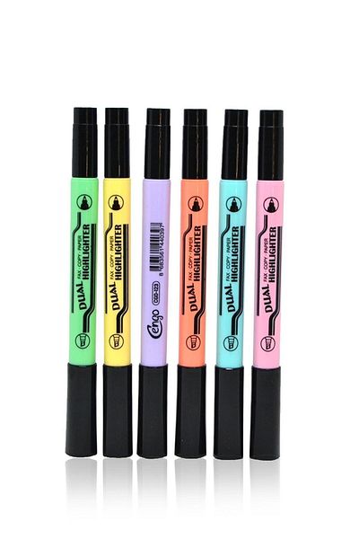 Cengo Double Sided Pastel Color Highlighter Marking Pen Set of 6