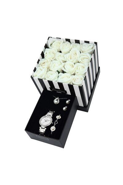 Forentina Güllü Kutuda Inci Modeli Kolye Küpe Bileklik Saat Hediye Set - Ps15...