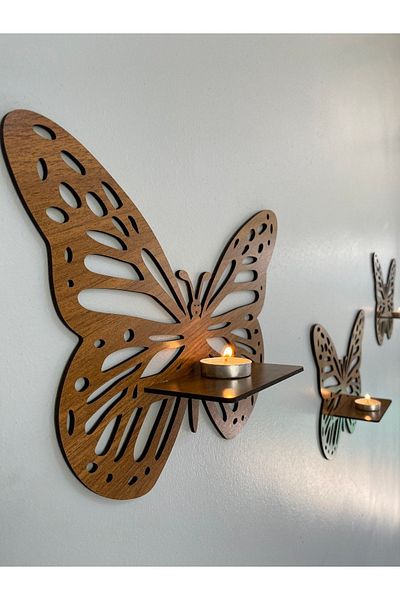 MONALİKA Decorative Butterfly Wall Shelf Set of 3 Walnut Butterfly Walnut