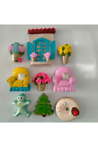 Minihobiev 9lu Magnet Set , Buzdolabı Süsü , Donut , Koltuk , Kurabiye Adam ,...