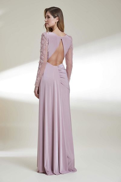 Kenzel Transparent Embroidery - Low-Cut and Slit Long Dress